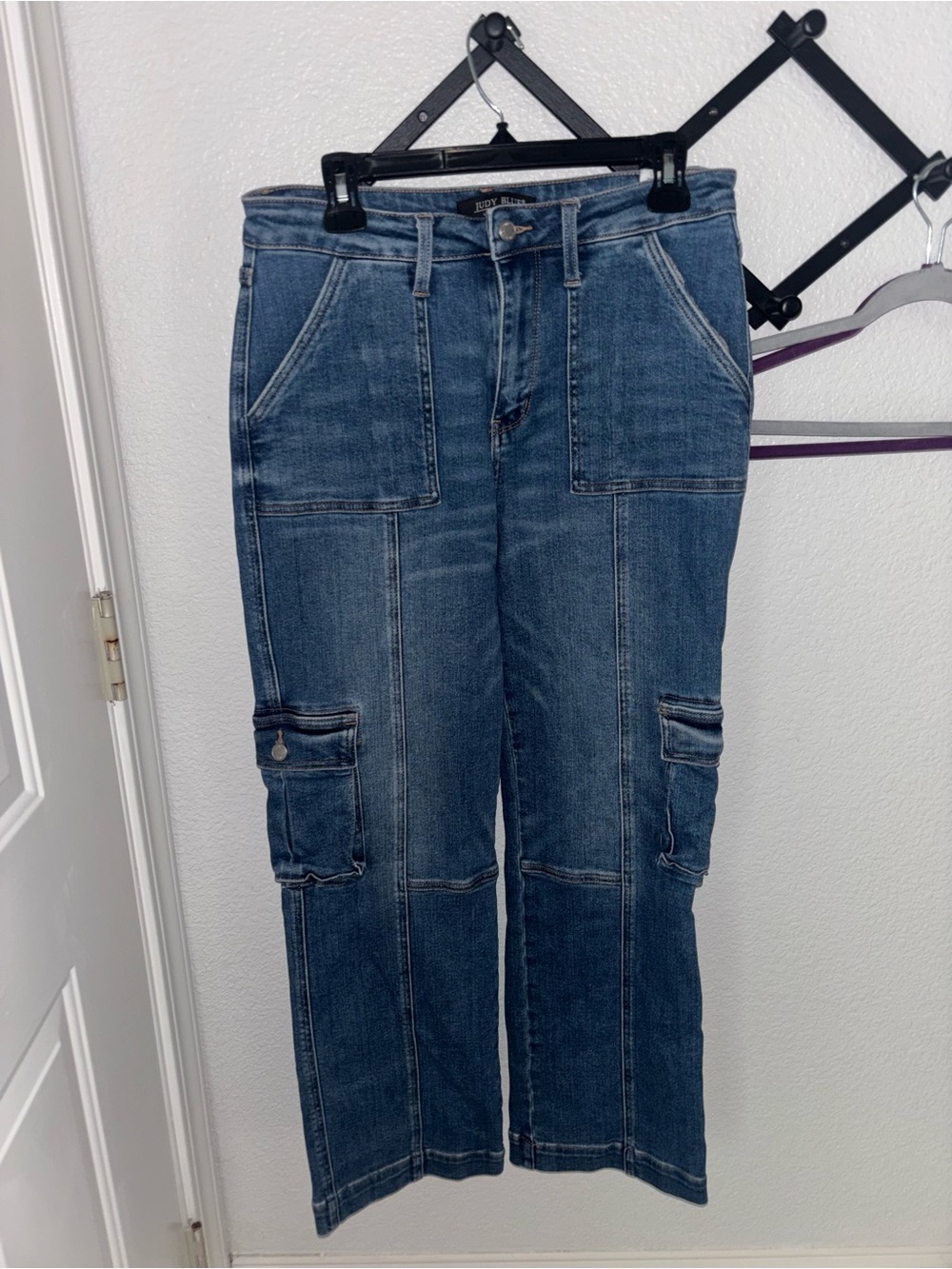 Judy Blue Womens Cargo Jeans Size 9/29 Wide Leg High Rise Y2K Denim - Picture 2 of 4